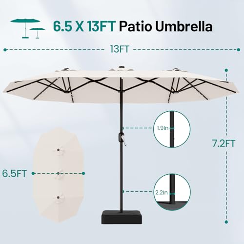 13 FT Patio Umbrella with Solar Lights