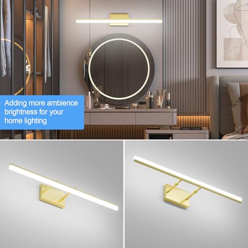 31.5inch Brushed Brass Bathroom Vanity Light Fixtures Modern LED Light Fixtures Gold Vanity Lighing for Bathroom Wall Fixtures 5500K