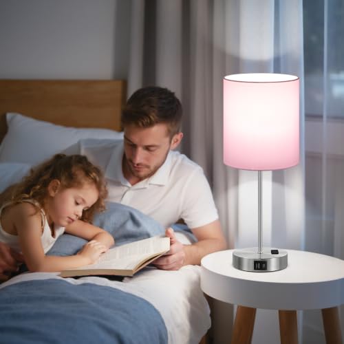 17.6" Pink Touch Lamps for Bedroom Set of 2 (2 Count)