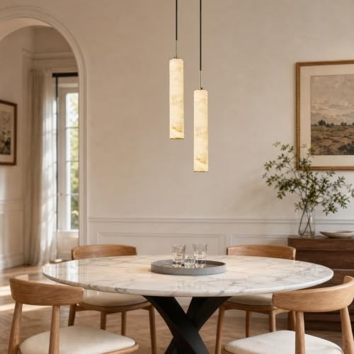 Gold Natural Alabaster Long Tube Kitchen Island Pendant Lights