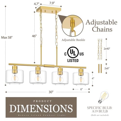 4 Light Brushed Gold Kitchen Island Lighting