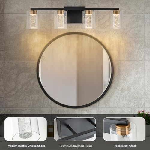 4 Light Black and Gold Vanity Light with 3 Color Modes