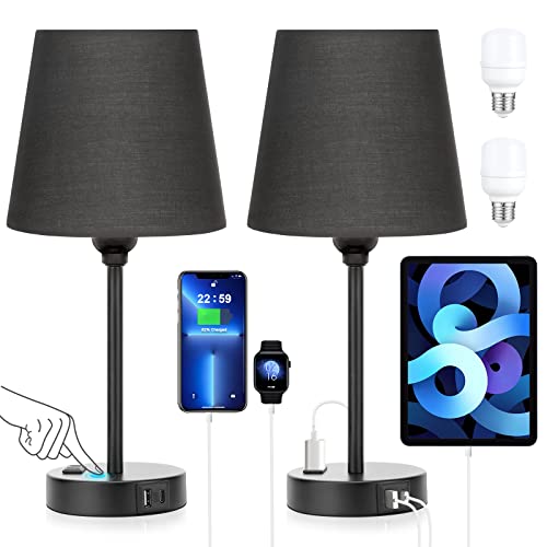 Black Bedside Lamps Set 2 for Bedroom (2 Count)