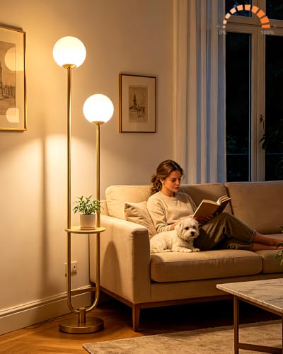 Globe Floor Lamp Dimmable Mid Century Gold Standing Tall Lamp with 3000K Bulbs Included Vintage Tall Lamp with 5Lbs Heavy Base for Lving Room (2 Count)