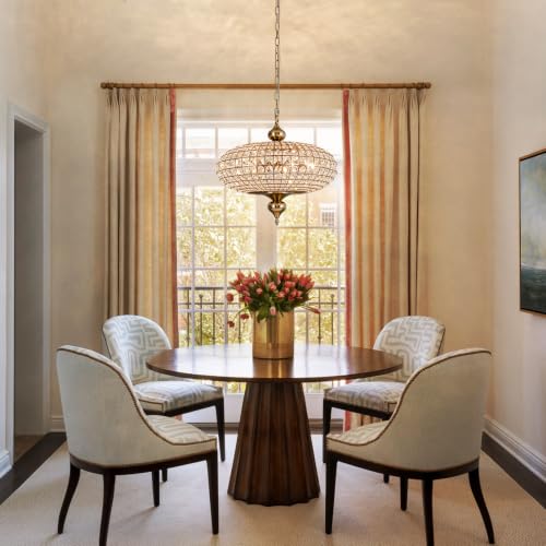 Brass Crystal Chandelier 20.5" Vintage Dining Room Chandelier Over Table