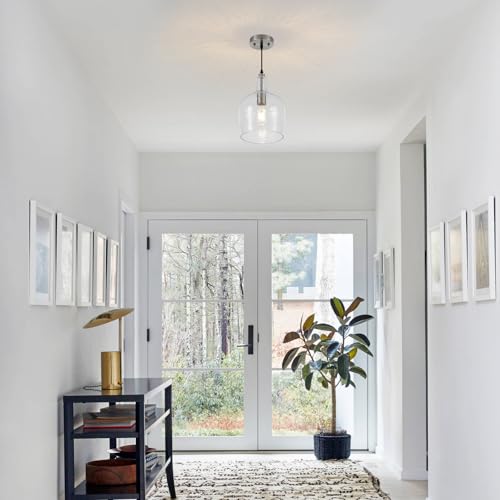 9” Brushed Nickel Seeded Glass Pendant Light Modern 1 Light Single Dome Pendent Lighting Fixtures for Kitchen Island Dining Room Hallway