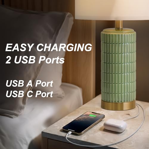 Bedside Table Lamps Set of 2 for Living Room with 2 USB Ports (2 Count)