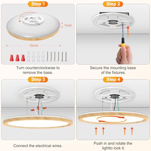 15Inch LED Flush Mount Ceiling Light with Remote Control