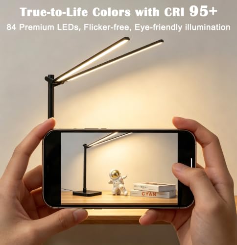 Desk Lamp for Office Home Dual Head 24W Swing Arm Reading Table Lamp Black (Black)