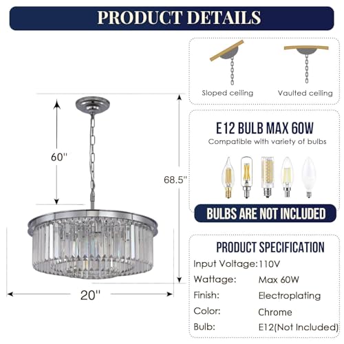 Crystal Chandelier Modern Chrome Chandeliers Lighting Pendant Ceiling Light Fixture 3