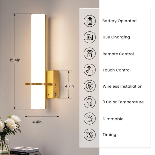 Battery Operated Gold Wall Sconces (2 Count)