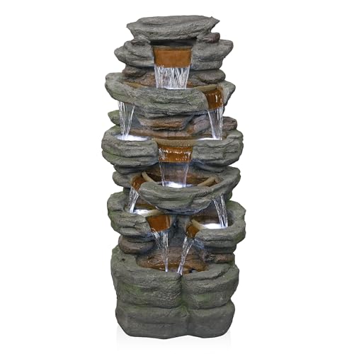 TZL352 Outdoor Floor Stone Tower Fountain with LED Lights