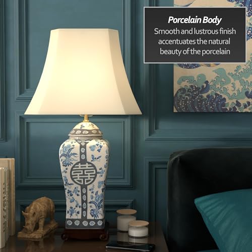 26" Floral Blue & White Vase Lamp