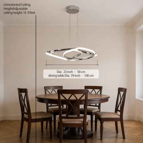 23 inch Modern Chandelier for Dining Room, Kitchen Chandelier & Entryway, Dimmable LED Pendant Light with Adjustable Height, 32W for Hallway, Living Room, Bedroom (Chrome M)