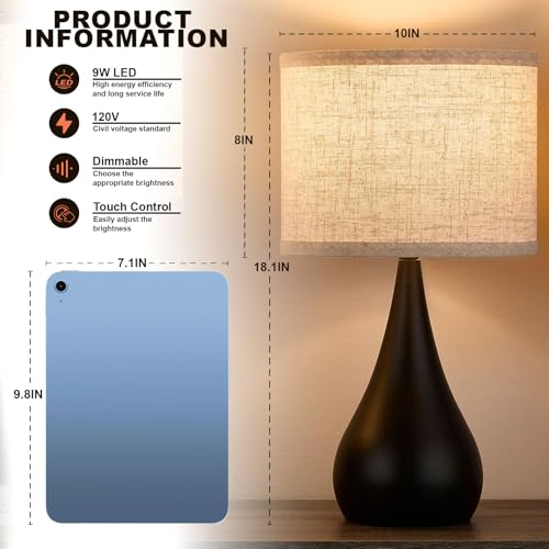 18.1'' Modern Touch Black Table Lamp Set of 2 with 3 Way Dimmable (2 Count)