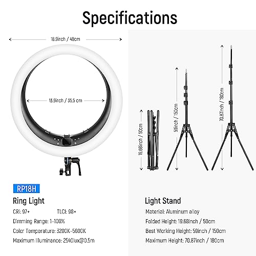 Ring Light RP19H 19 Inch with Tripod Stand 3 Phone Holders