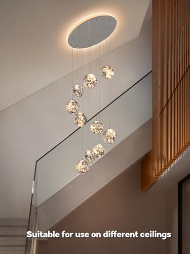 10 Light High Ceilings Long Chandeliers LED Staircase Chandelier High Ceiling Chandelier for Entryway (127 Count)