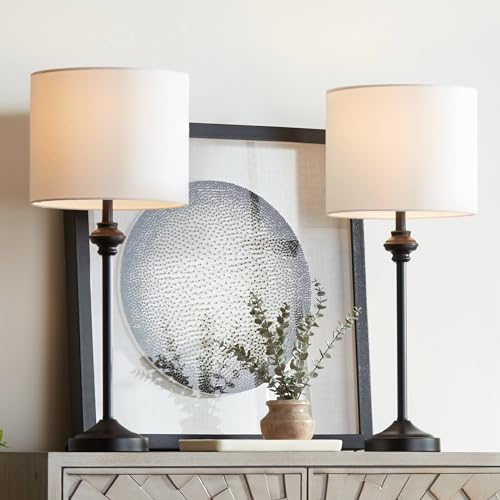 Lynn 26" Tall Buffet Table Lamps Set of 2 Black Metal Skinny Modern (2 Count)