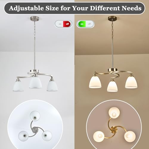 3 Lights Brushed Nickel Farmhouse Chandelier Retractable Kitchen Island Light with Milk White Frosted Glass Max 59" Height Adjustable Silver Hanging Ceiling Light for Dining Room Living Room Entry