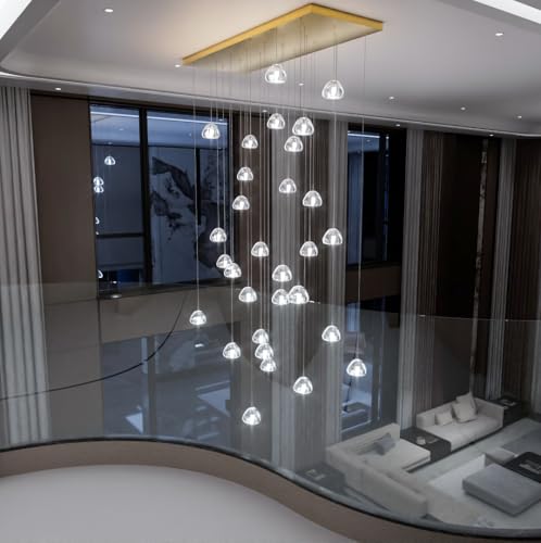 W47.2 x D15.7 x H157 Glam Chandelier Rectangular Chandeliers Bubble Crystal Pendants Light Fixture Dimmable High Ceiling Large Light Antique Gold