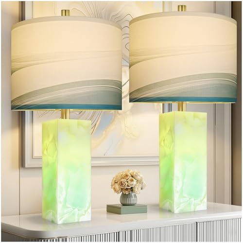 Alabaster Table Lamps Set of 2 with Night Light for Living Room (2 Count)