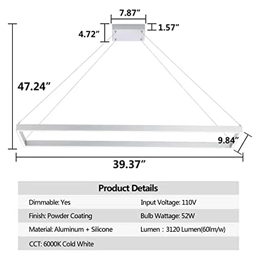 Modern LED Chandelier Linear Rectangle