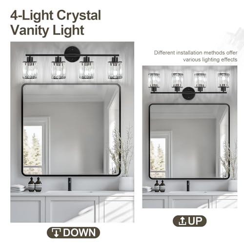 Modern Black Crystal Bathroom Light Fixtures