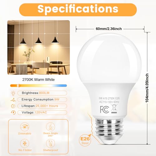 A19 Dimmable LED Light Bulb (4 Count)