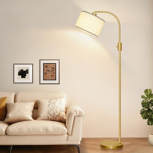 Upgraded Modern Arc Dimmable Tall Standing Floor Lamp with Linen Shade