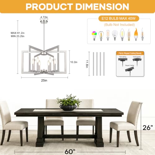 25" 61" Height Adjustable Modern Chrome Chandelier for Dining Room