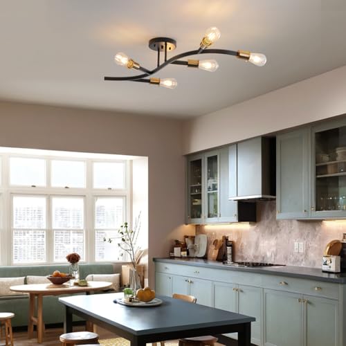 Modern Sputnik Semi Flush Mount Ceiling Light Fixture Black and Gold