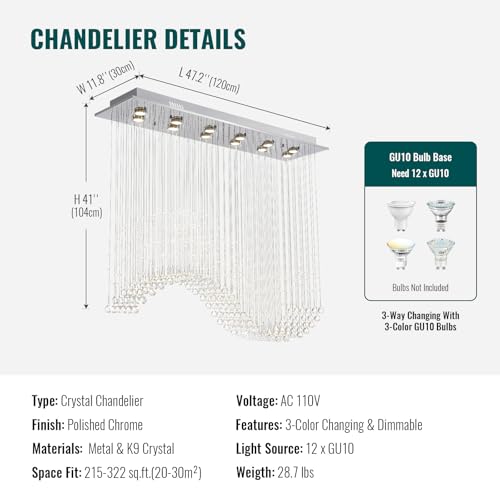 Rectangular Flush Mount Wave Chandelier for Dining Room