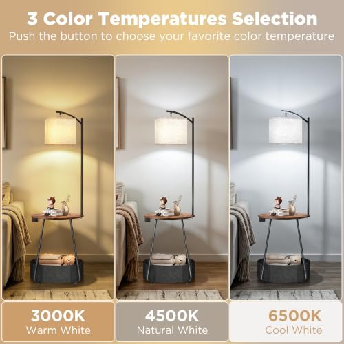 Floor Lamp with Table (Rustic Brown-With Charging Station)