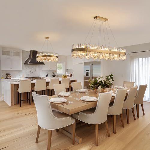 Modern Rectangular Gold Crystal Chandelier for Dining Room L52''