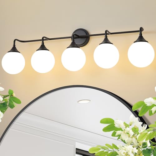 Black Bathroom Light Fixtures Over Mirror Vanity 5