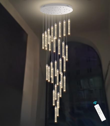 30 Light 197'' High Ceiling Chandeliers Modern Crystal Chandeliers for Entryway Long Spiral LED Dimmable Chandelier Flush Mount Ceiling Staircase Foyer Living Room Sloped ceilings Light Fixture