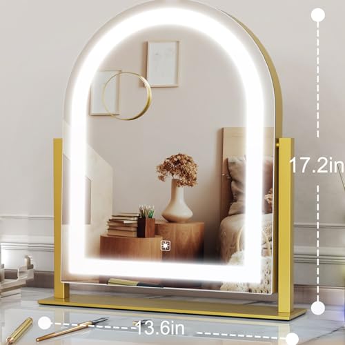 Arched Makeup Vanity Mirror with Lights 17.2" LED Makeup Mirror Detachable 10X Magnification
