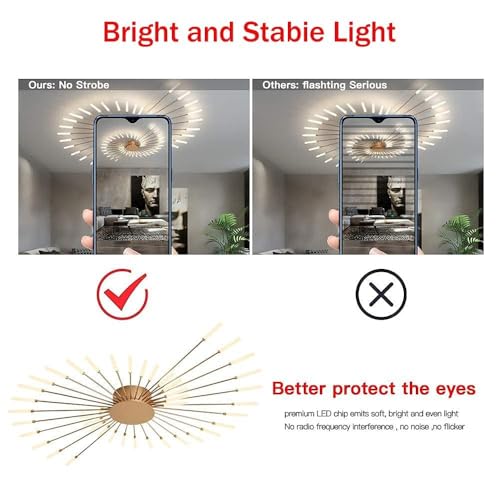 50.4" Ceiling Light Modern Flower Shape Ceiling Lamp for Living Room Dining Room Semi Flush Mount Metal Acrylic Sputnik Firework Petal LED Lighting Fixture