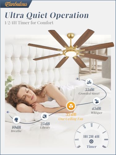65 Inch Black Ceiling Fans with 3CCT Lights and Remote (Gold / 65")
