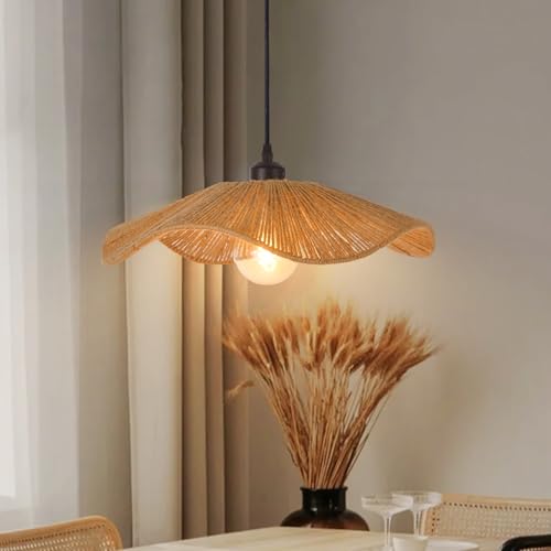 Small Boho Woven Twine Pendant Light Modern Ceiling Hanging Light Handwoven Chandelier for Dining Room Restaurant Bedroom 15.7"