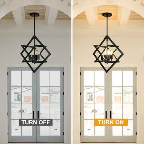 18" Modern Black Chandelier for Dining Room, No Assembly Required 4-Light Dining Room Light Fixture Over Table, Industrial Metal Hanging Pendant Lights Fixture for Kitchen Island, Entryway, Foyer