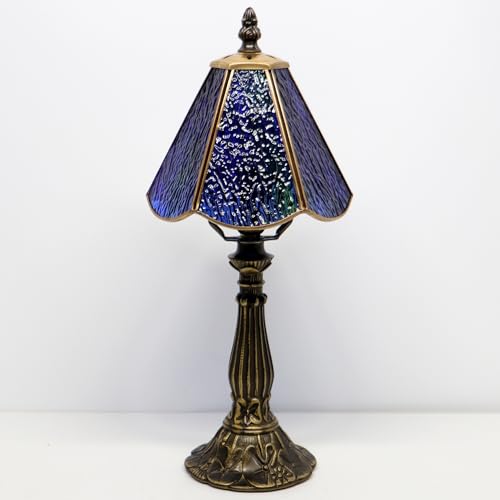 Small Tiffany Table Lamp Yellow Rippled Stained Glass Desk Lamps 6X6X14 Inch Bronze Resin Base Antique Mini Accent Light