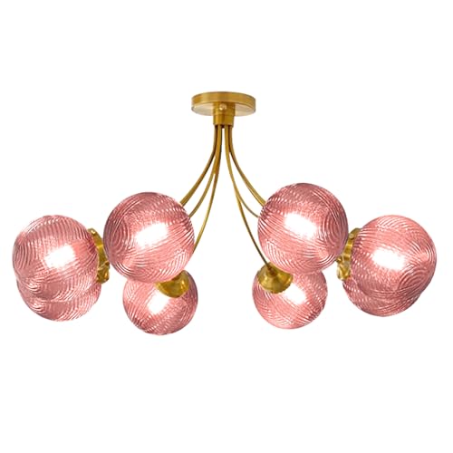 8 Light Sputnik Pink Chandelier Vintage Flush Mount Ceiling Light with Globe Glass Pendant Lights Gold Chandeliers for Dining Room Bedroom Living Room