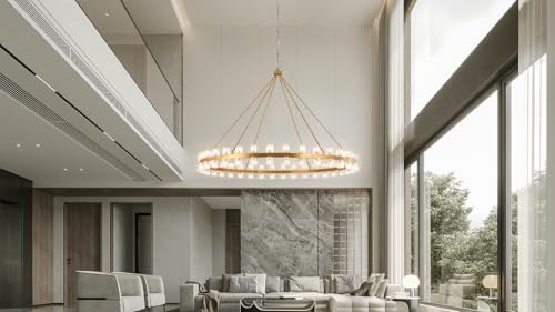 70 Inch Gold Wagon Wheel Chandelier with Crystal Shade