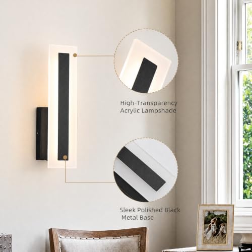 Hardwired Wall Sconces Set of 2 Dimmable Black LED Wall Light