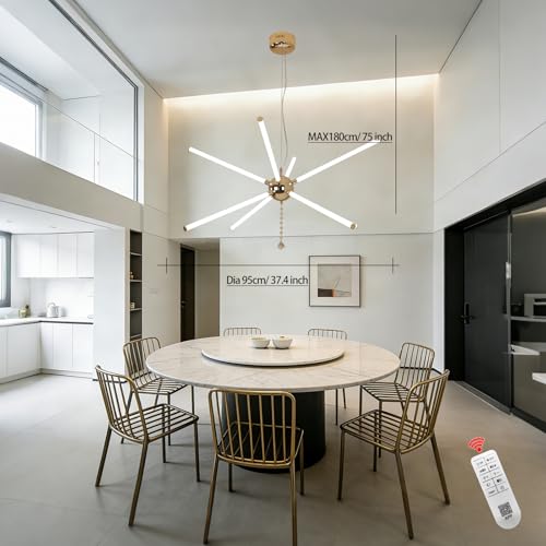 37.4" Modern LED Chandelier Gold Dimmable 8
