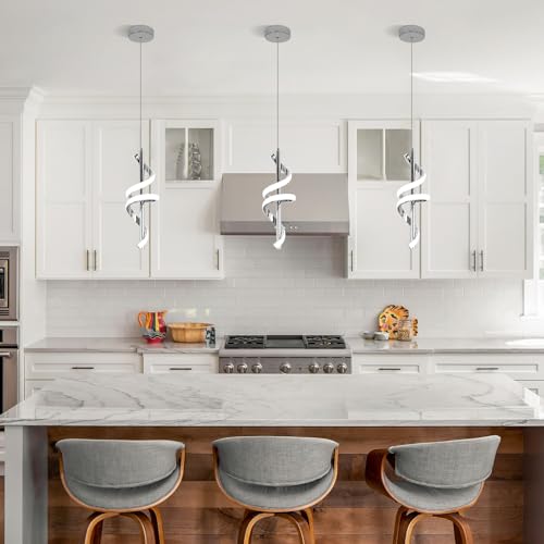 Modern Pendant Light Kitchen Island Lighting 6000K Chrome LED Pendant Light Fixtures Over Island Adjustable Height Pendant Lighting for Kitchen Island Dining Room Bedroom Pendant Lamp