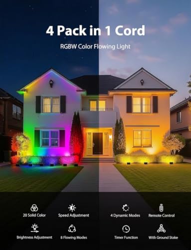 RGBW Flood Lights Outdoor with Remote (4 Count)