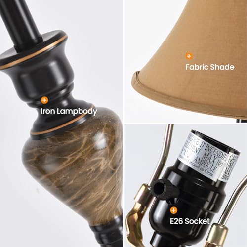 Living Room Vintage Table and Floor Lamp Set of 3 with Brown Shade (3 Count)