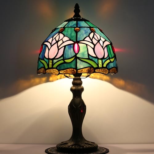 Small Tiffany Table Lamp Stained Glass Memory Lamp Pink Tulip Style